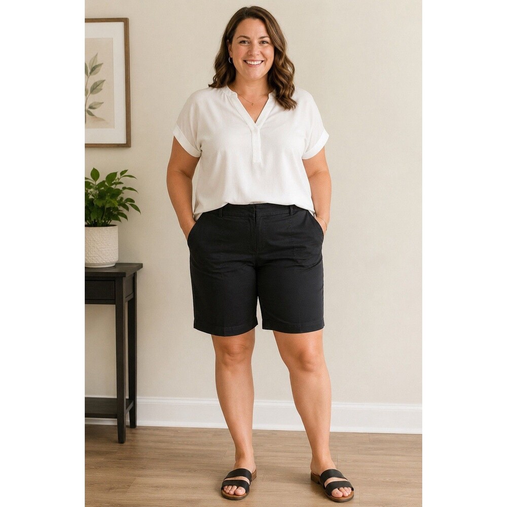 Ann Taylor Devin Fit Bermuda Shorts Womens Size 16 Black Stretch Cotton Blend